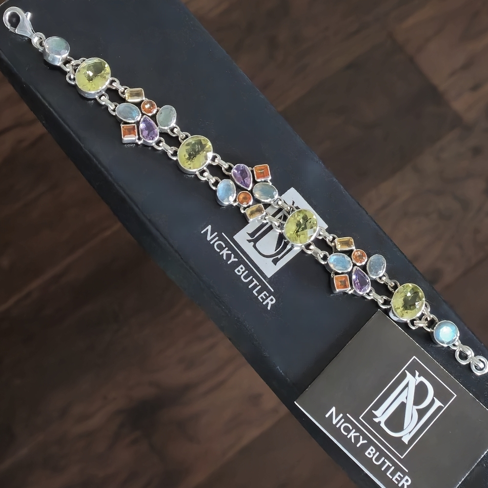 NICKY BUTLER 925 Sterling Silver Designer Bracelet Lemon Quartz Moonstone Topaz
